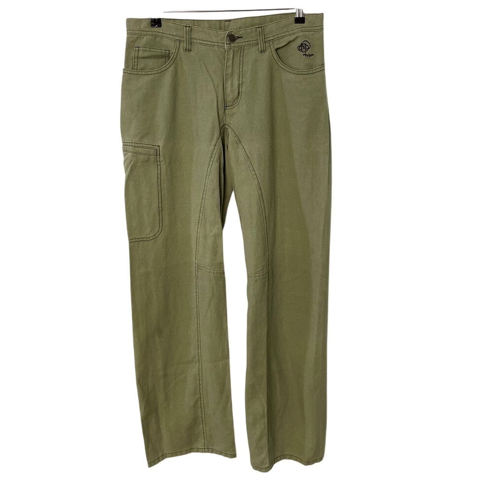 Y2K Patagonia Womens Hemp Denim Rhythm Pants 10 Green Wide Leg Cargo RARE